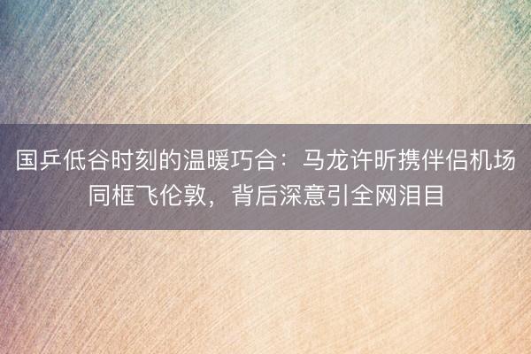 国乒低谷时刻的温暖巧合：马龙许昕携伴侣机场同框飞伦敦，背后深意引全网泪目
