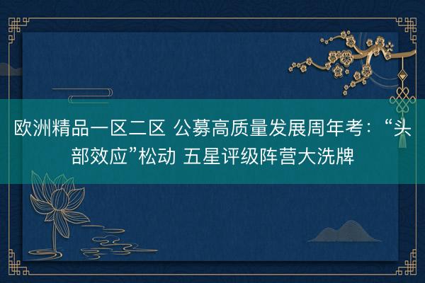 欧洲精品一区二区 公募高质量发展周年考：“头部效应”松动 五星评级阵营大洗牌
