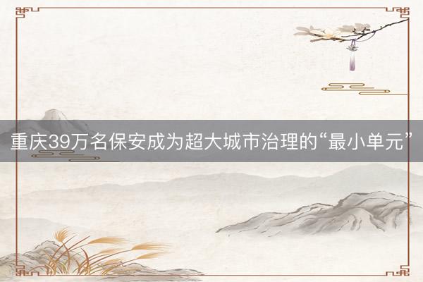 重庆39万名保安成为超大城市治理的“最小单元”