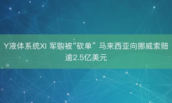 Y液体系统XI 军购被“砍单” 马来西亚向挪威索赔逾2.5亿美元