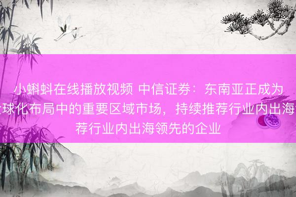 小蝌蚪在线播放视频 中信证券：东南亚正成为中国品牌全球化布局中的重要区域市场，持续推荐行业内出海领先的企业