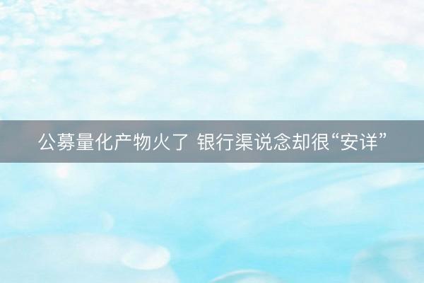 公募量化产物火了 银行渠说念却很“安详”