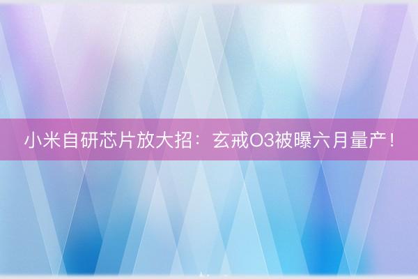 小米自研芯片放大招：玄戒O3被曝六月量产！