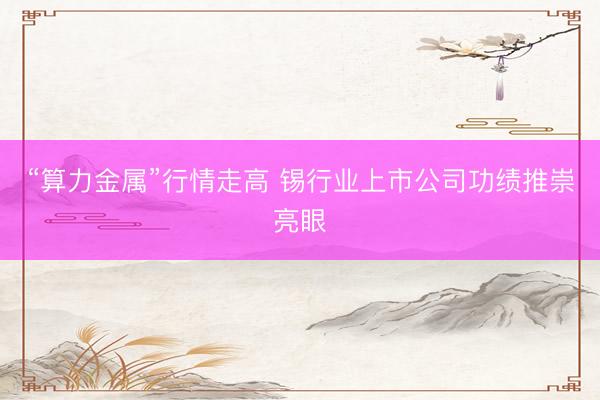 “算力金属”行情走高 锡行业上市公司功绩推崇亮眼