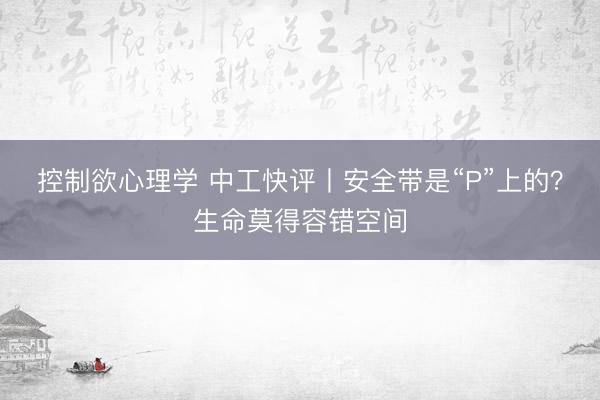 控制欲心理学 中工快评丨安全带是“P”上的？生命莫得容错空间