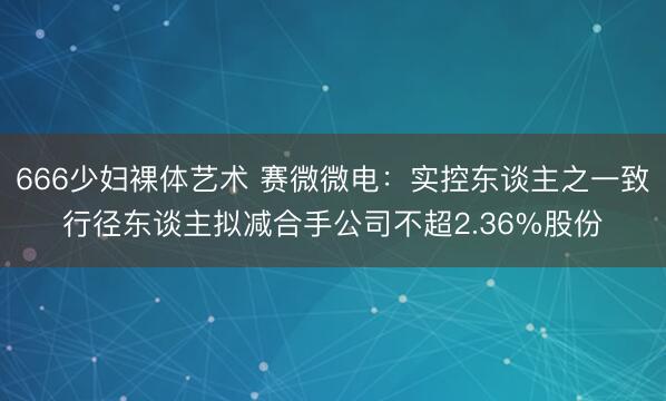 666少妇裸体艺术 赛微微电：实控东谈主之一致行径东谈主拟减合手公司不超2.36%股份