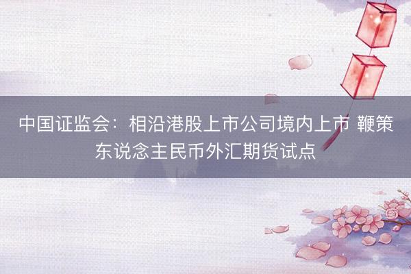 中国证监会：相沿港股上市公司境内上市 鞭策东说念主民币外汇期货试点