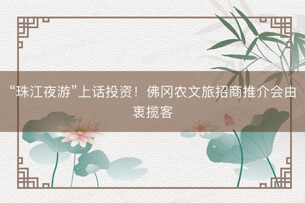 “珠江夜游”上话投资！佛冈农文旅招商推介会由衷揽客